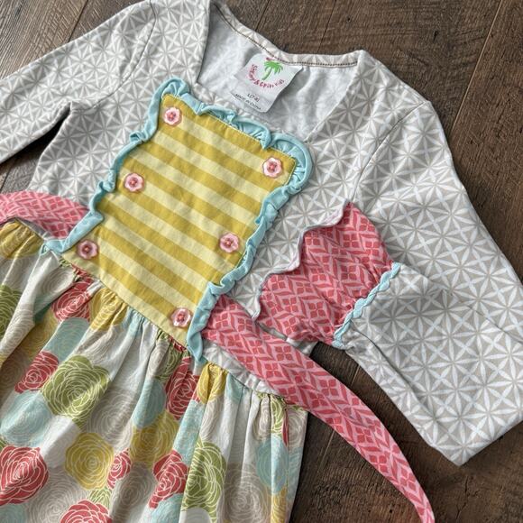 Shrimp & Grits Kids Top Long Sleeve Apron Tie Back Girls Size 7/8 Ruffles - Picture 1 of 8